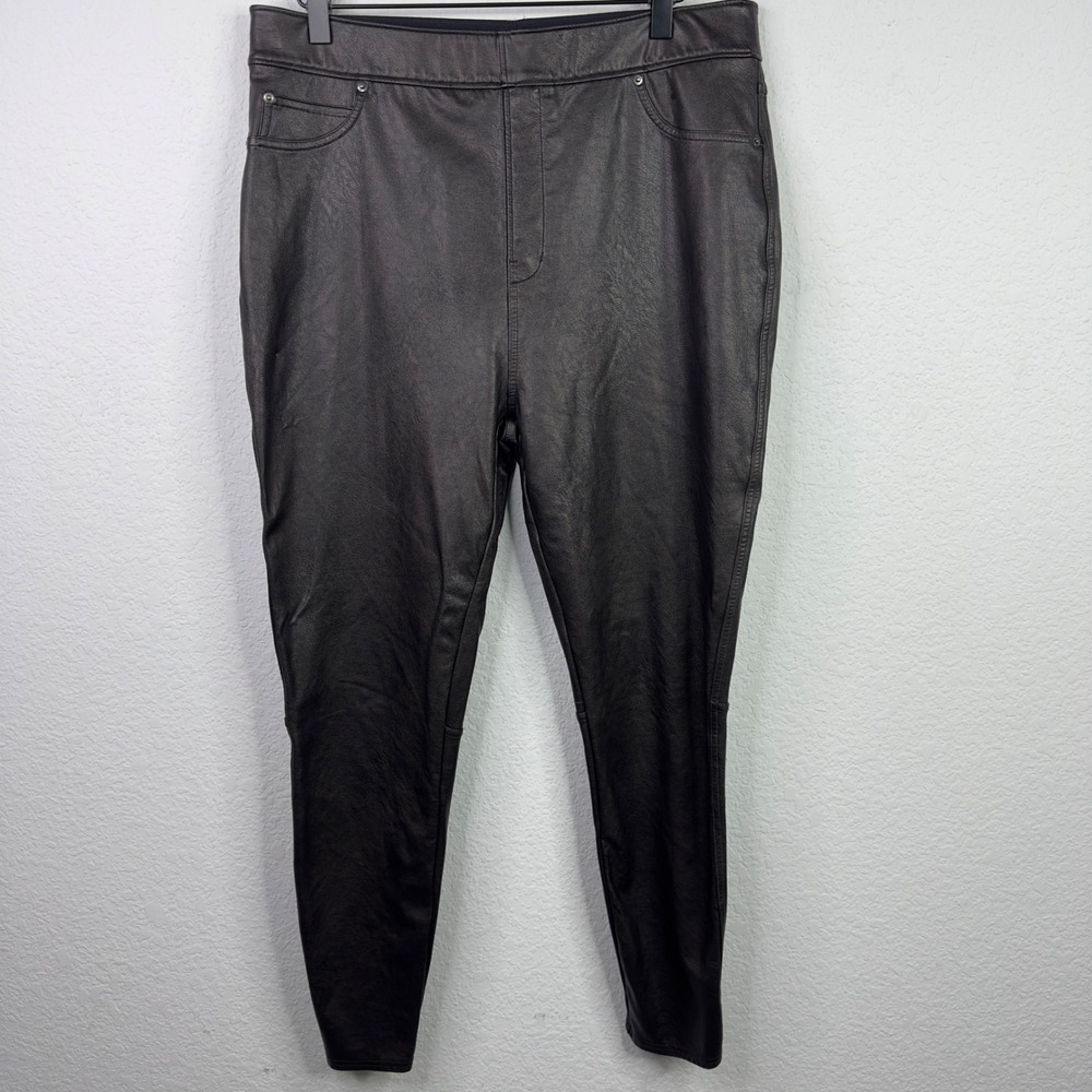 Spanx Leather Like Ankle Pants Womens XL Brown Faux‎ Leather Moto Edgy Slimming